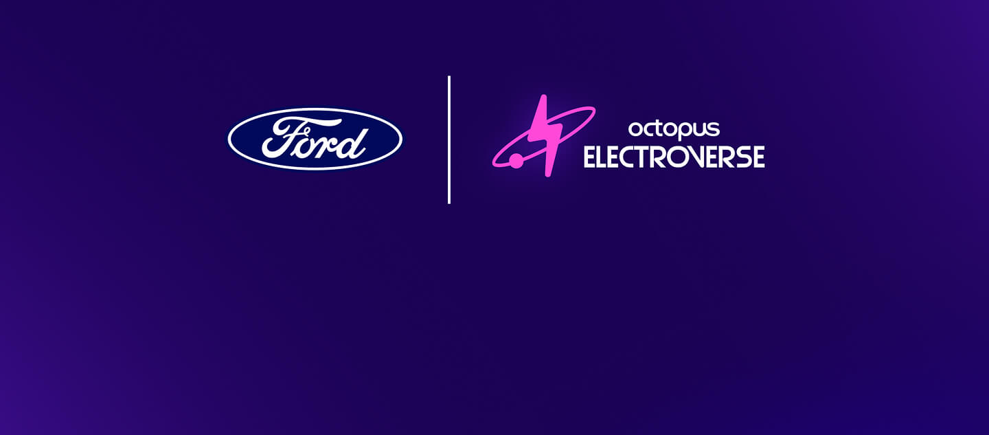 Ford and Octopus Electroverse logos highlighting a new partnership to make public charging for business EV fleets easier.