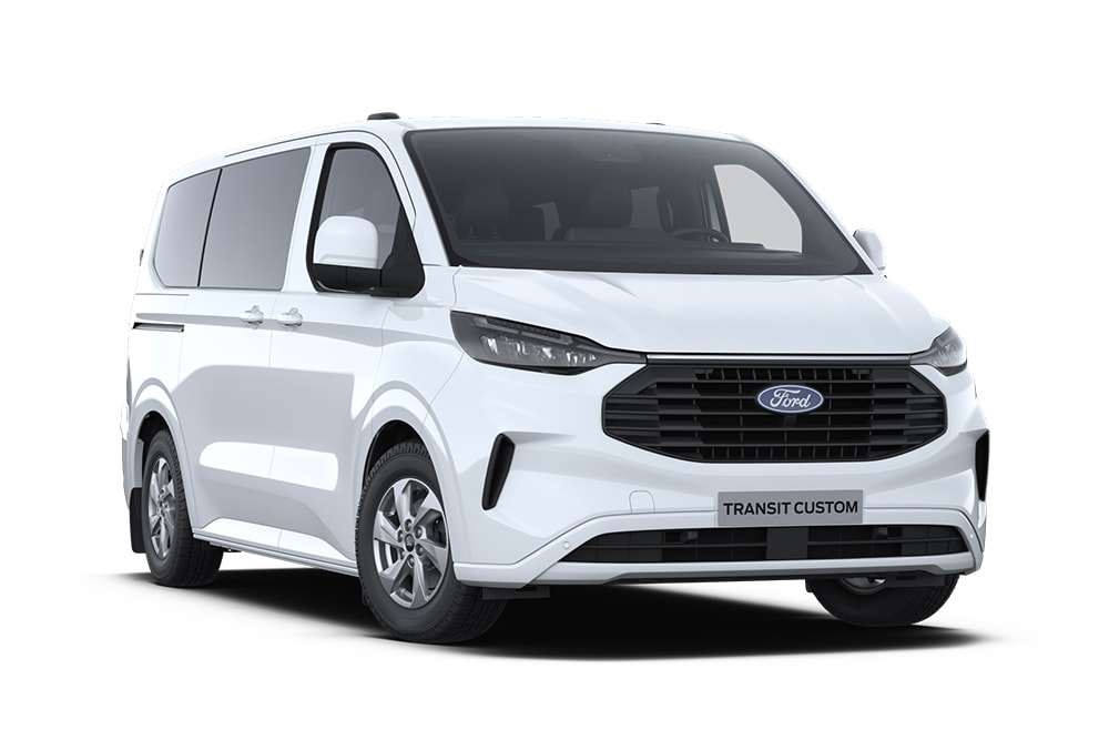 Ford Transit Custom Kombi blanc.