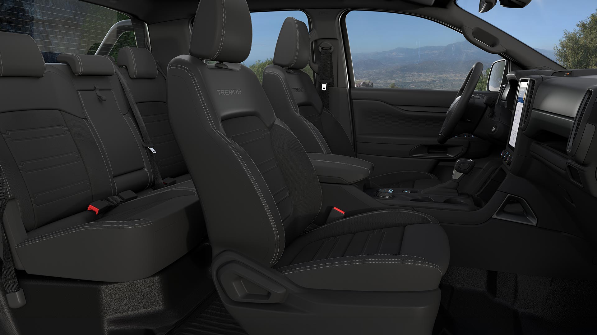 Intérieur d'un Ford Ranger Double Cabine, affichant les sièges avant.