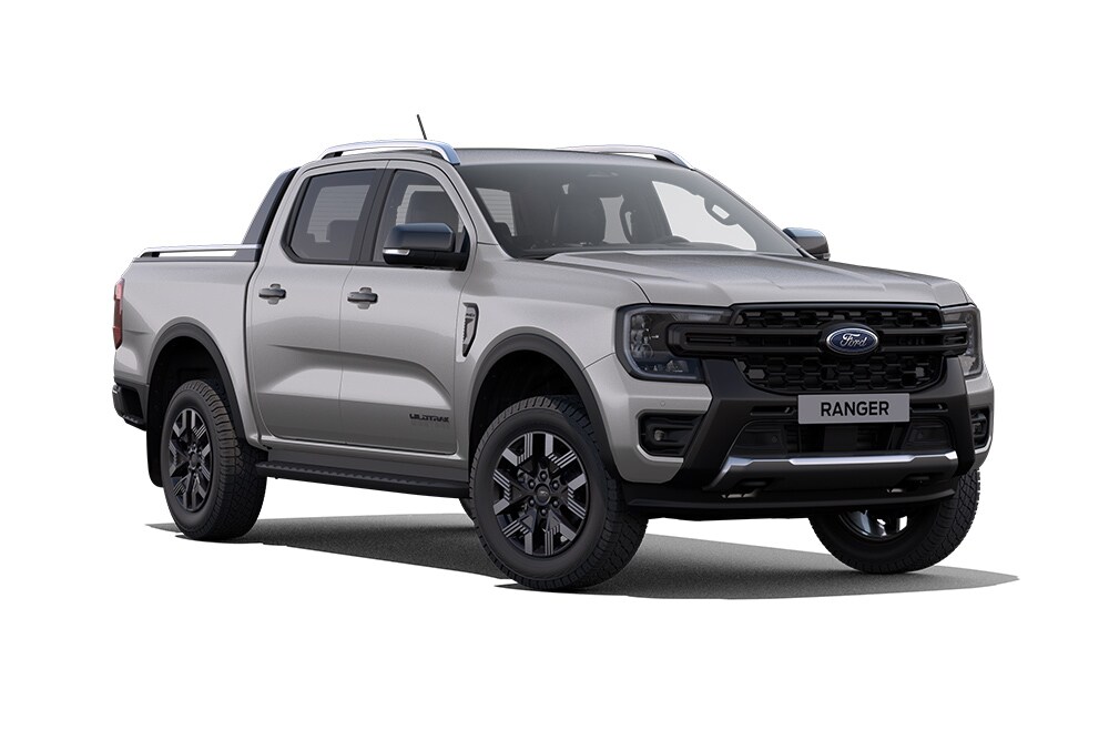 Vue latérale d'une pick-up blanc Ford Ranger double cabine.