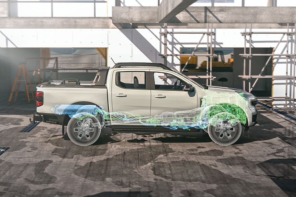 Vidéo en accéléré du  Ranger Plug-in Hybrid sur un chantier de construction présentant sa technologie de propulsion hybride.