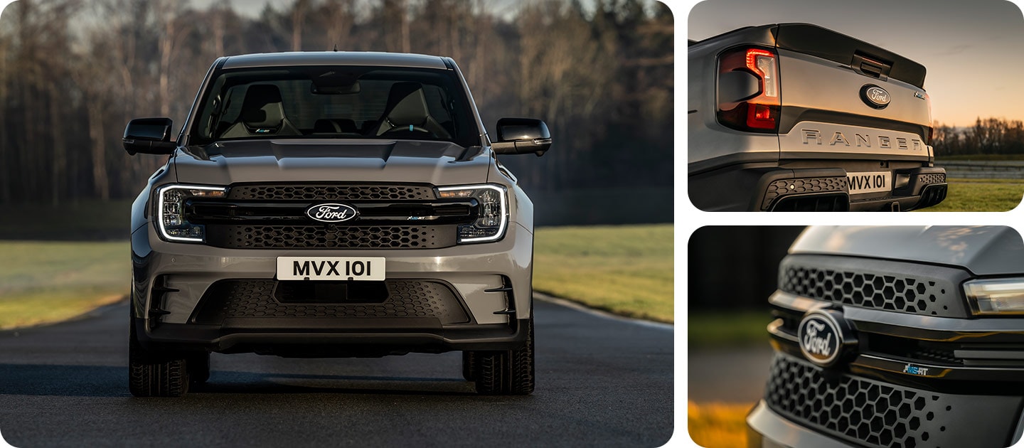 Vue frontale du Ford Ranger MS-RT avec sa calandre audacieuse.