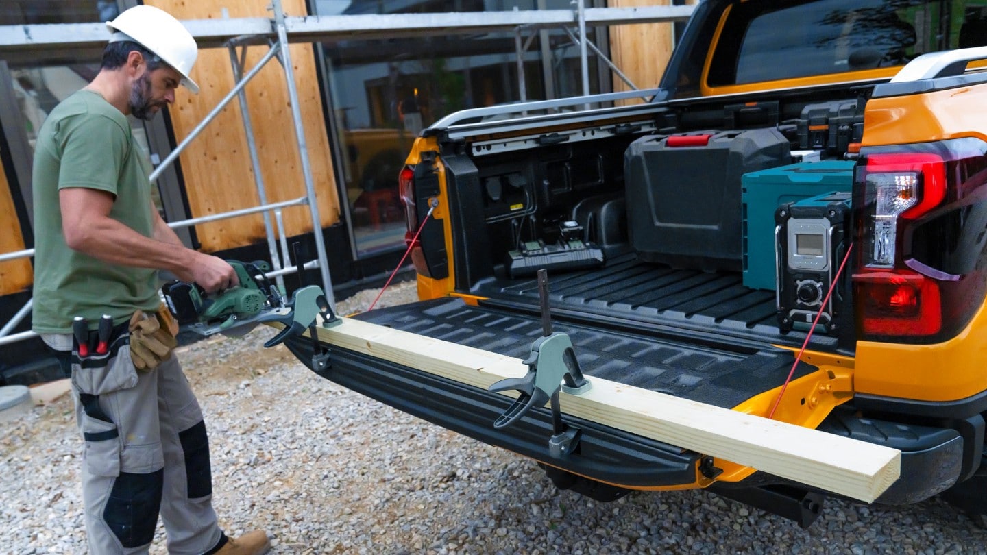 All-New Ford Ranger Tailgate workbench in use